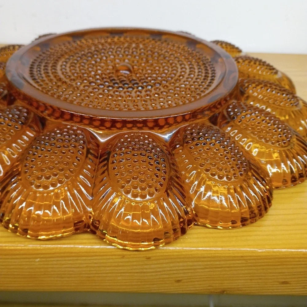 Indiana Glass Deviled Egg Plate Vintage Amber Hobnail 11